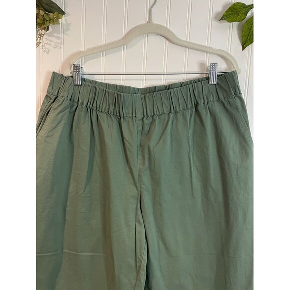 On 34th Womens Olive Green Elastic Waist Wide-Leg Pants 1X Cotton Blend - Picture 7 of 14